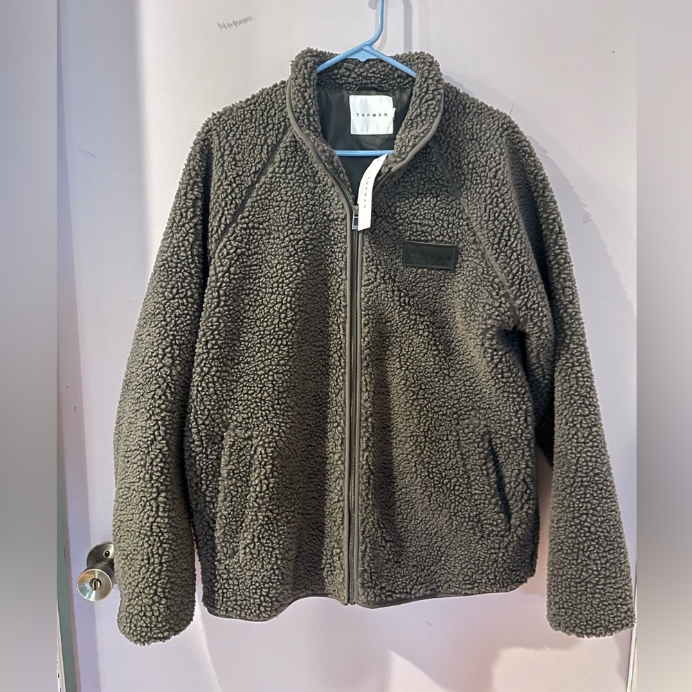 Topman Teddy Fleece Jacket - Size Large